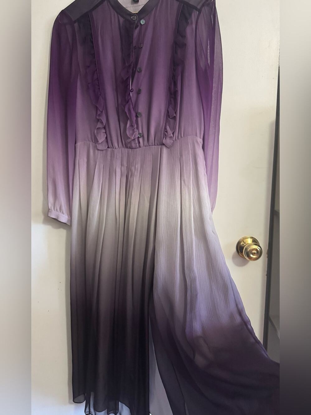 Burberry Prorsum 100% Silk Ombré Purple Ruffle Sheer Midi Dress EU Size 38